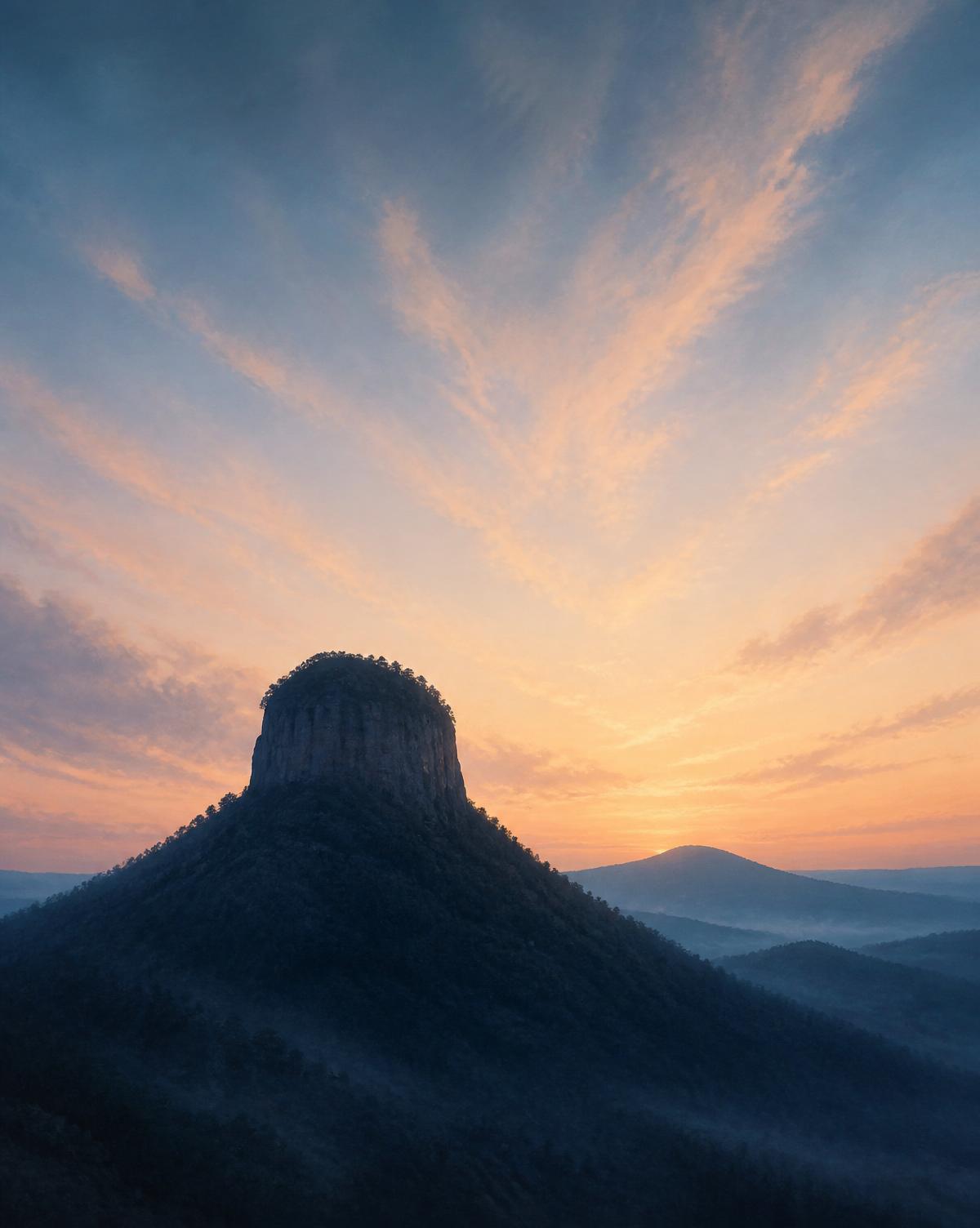 Layered ridgelines of the Blue Ridge foothills near Pilot Mountain, North Carolina